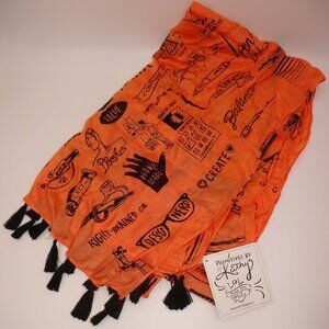 NWT Primitives by Kathy LOL Made You Smile Orange Black Crafting Scarf 21" x 72"
